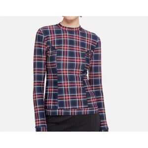 Ganni Blue Red Plaid Heavy Long Sleeve Top Size 34